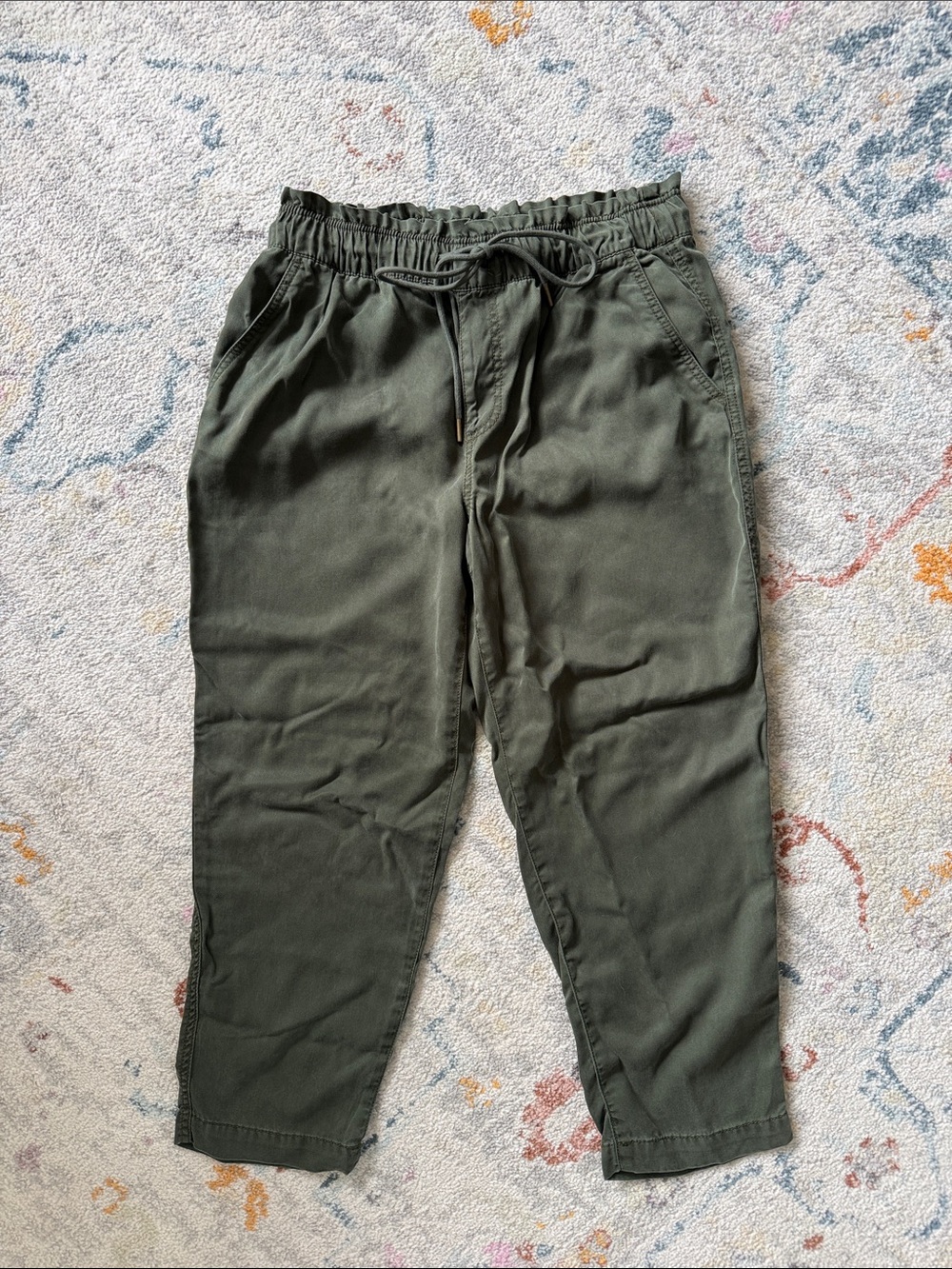 LOFT Olive Drawstring Straight-Leg Pants